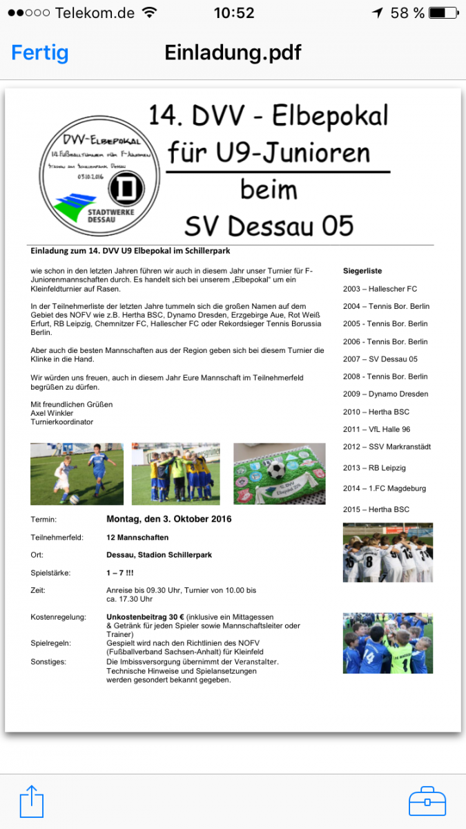 Turnier der Extraklasse für U 9 Junioren beim SV Dessau 05