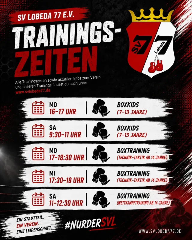 🥊 Trainingszeiten unserer Boxabteilung! 🥊